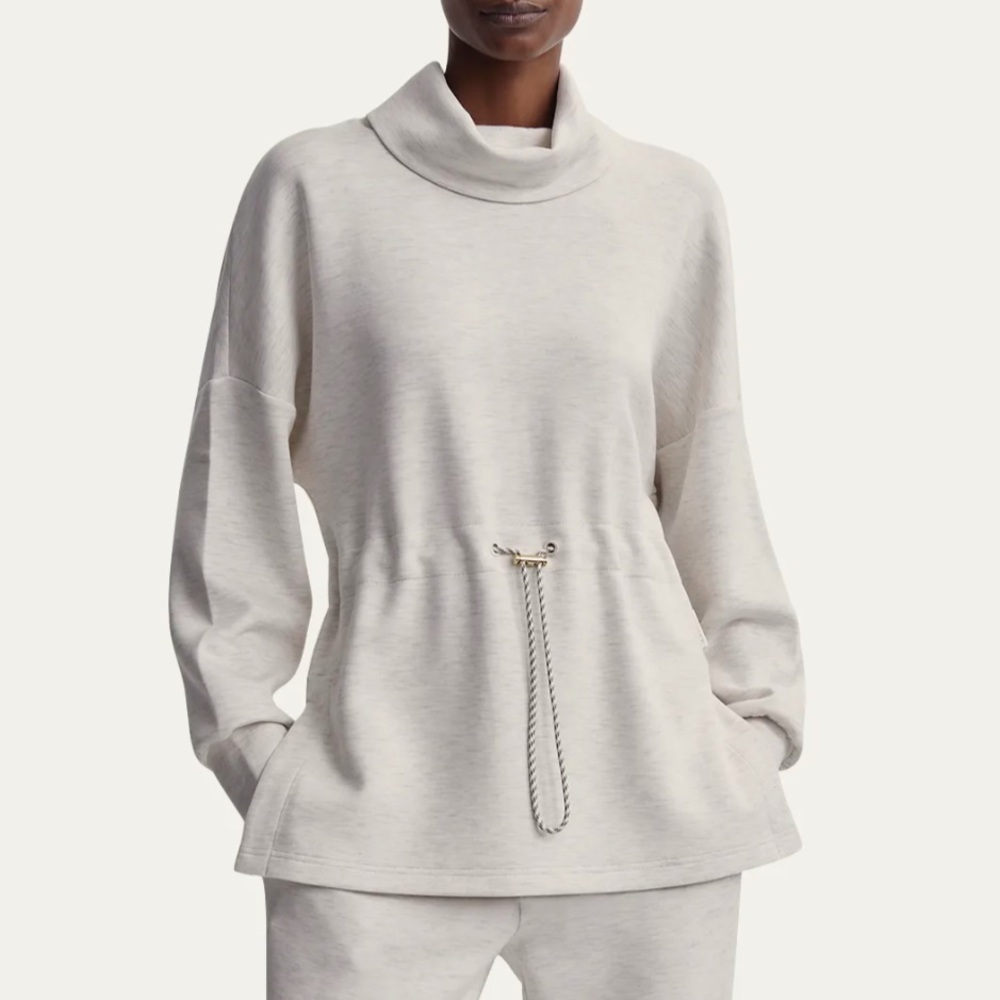 Varley Freya Turtleneck Sweatshirt in Ivory Marl, Size Small